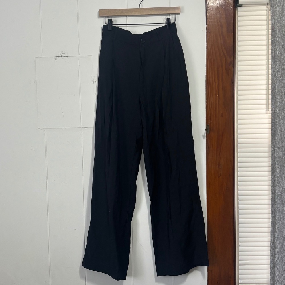 Zara Women Black Wide‎ Leg High Waisted Pleated Trousers Pants Size S Small